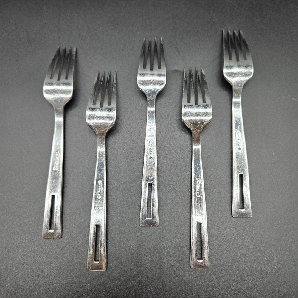 Oneida CIRCUIT Stainless Pierced Salad Forks Glossy Satin Accent 7 1/4